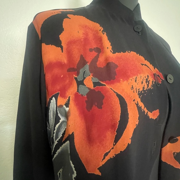 Chic Harari Black & Orange Lily Print Long Sleeve Blouse - Picture 2 of 7